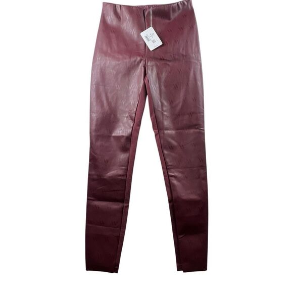 NWT Wolford Net Vegan Leather Leggings Port Royale Burgundy Logo High Waist Pant - Picture 4 of 12